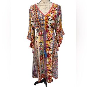 NAUDIC Maxi Bohemian Sundress with Flutter Sleeves 100% Viscose EUC